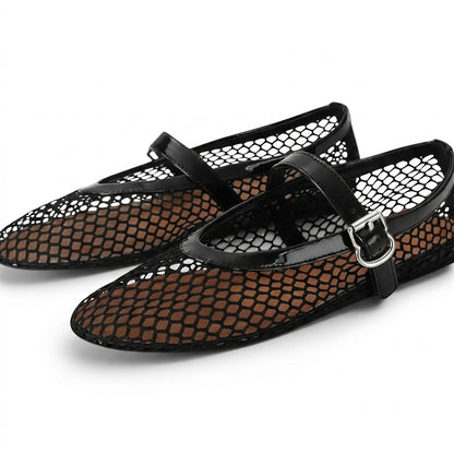 Bailarinas Mary Jane de malla para mujer con hebilla-Footwear for women-Casaluzia