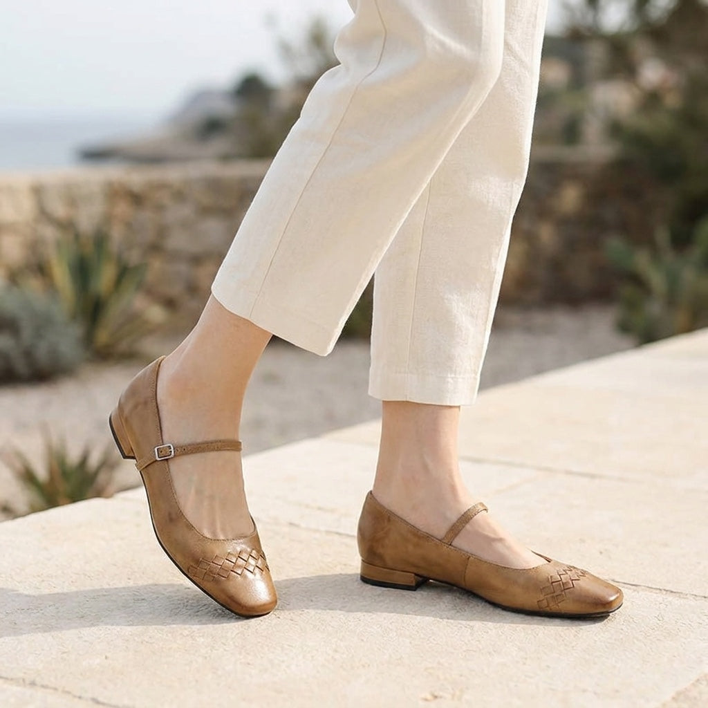 Bailarinas Mary Jane de punta cuadrada tejidas para mujer-Footwear for women-Casaluzia