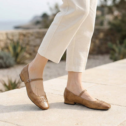 Bailarinas Mary Jane de punta cuadrada tejidas para mujer-Footwear for women-Casaluzia