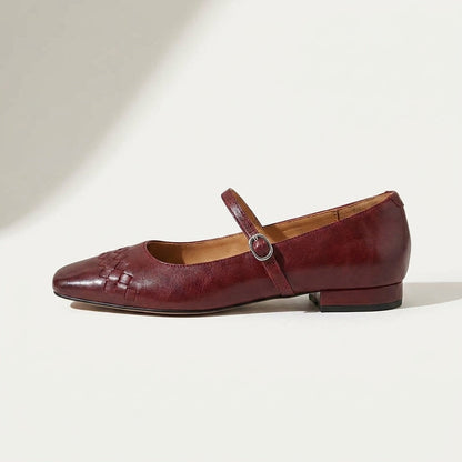 Bailarinas Mary Jane de punta cuadrada tejidas para mujer-Footwear for women-Casaluzia