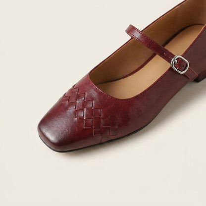 Bailarinas Mary Jane de punta cuadrada tejidas para mujer-Footwear for women-Casaluzia