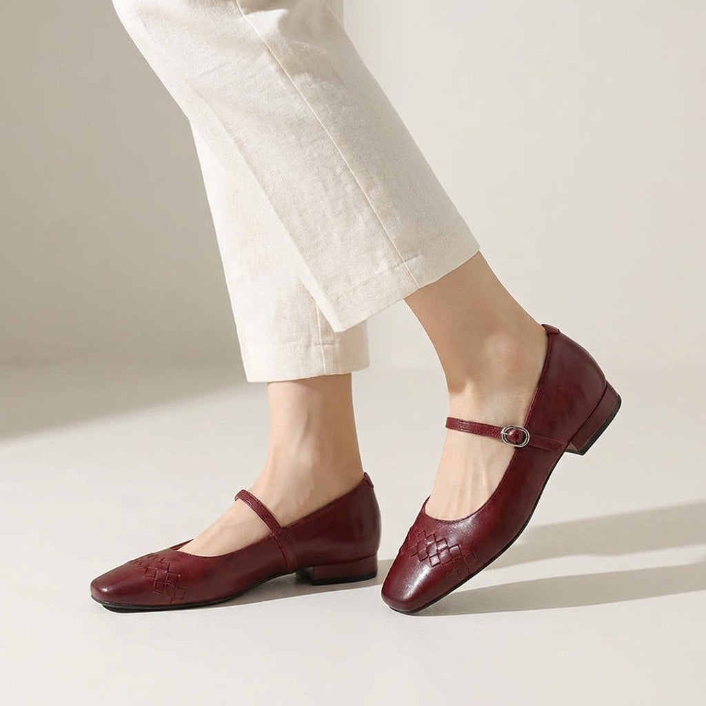 Bailarinas Mary Jane de punta cuadrada tejidas para mujer-Footwear for women-Casaluzia