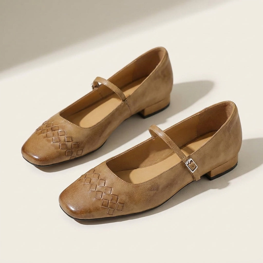 Bailarinas Mary Jane de punta cuadrada tejidas para mujer-Footwear for women-Casaluzia