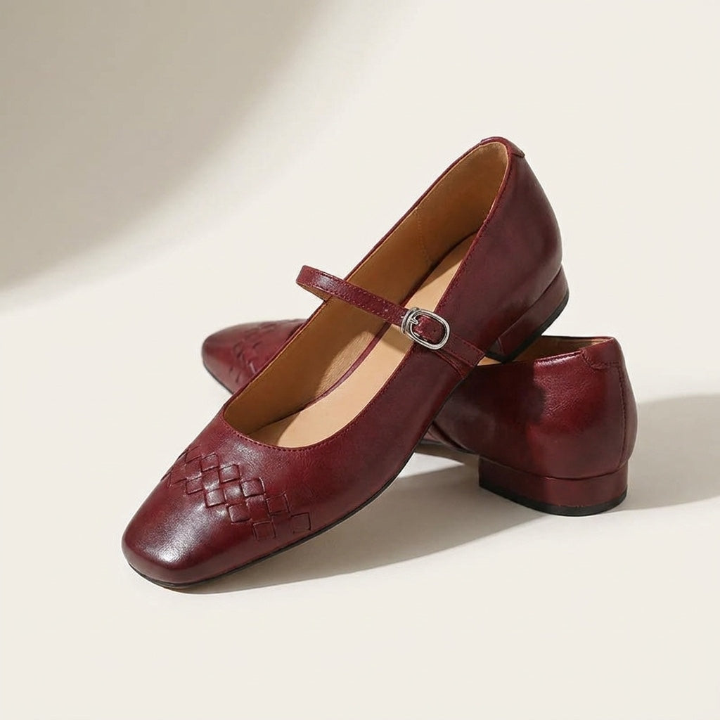 Bailarinas Mary Jane de punta cuadrada tejidas para mujer-Footwear for women-Casaluzia