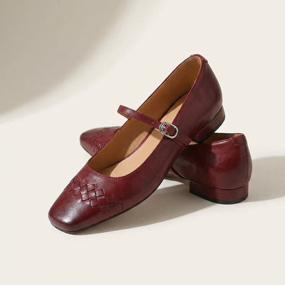 Bailarinas Mary Jane de punta cuadrada tejidas para mujer-Footwear for women-Casaluzia