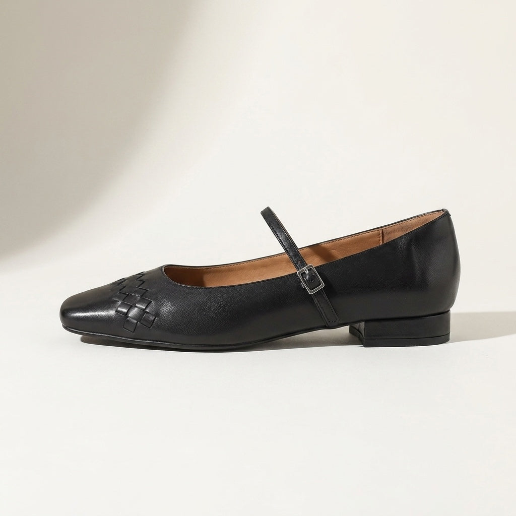 Bailarinas Mary Jane de punta cuadrada tejidas para mujer-Footwear for women-Casaluzia