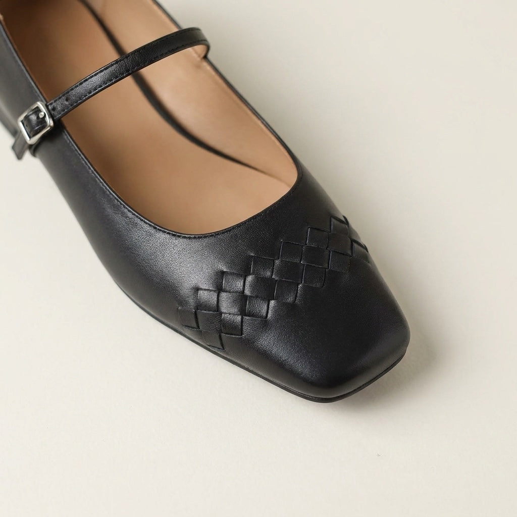 Bailarinas Mary Jane de punta cuadrada tejidas para mujer-Footwear for women-Casaluzia