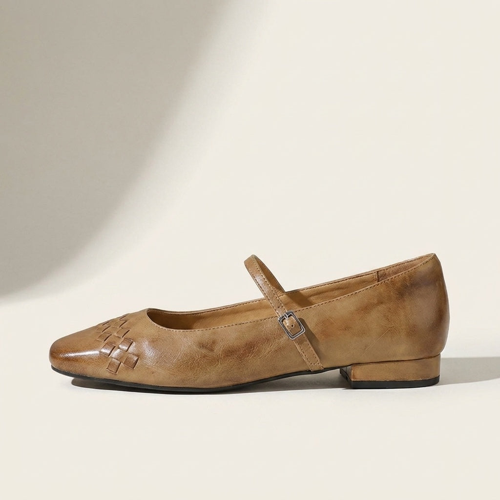 Bailarinas Mary Jane de punta cuadrada tejidas para mujer-Footwear for women-Casaluzia