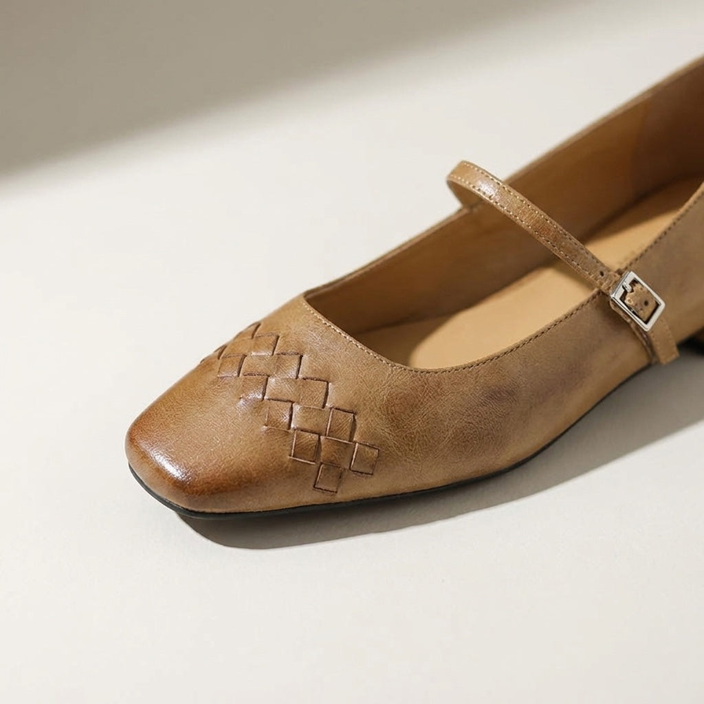 Bailarinas Mary Jane de punta cuadrada tejidas para mujer-Footwear for women-Casaluzia