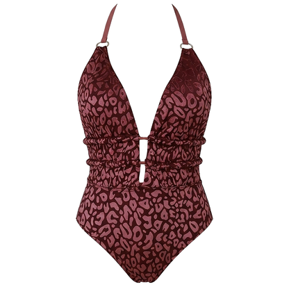 Bañador de mujer con estampado animal y escote en V profundo-Sweaters for Women-Casaluzia