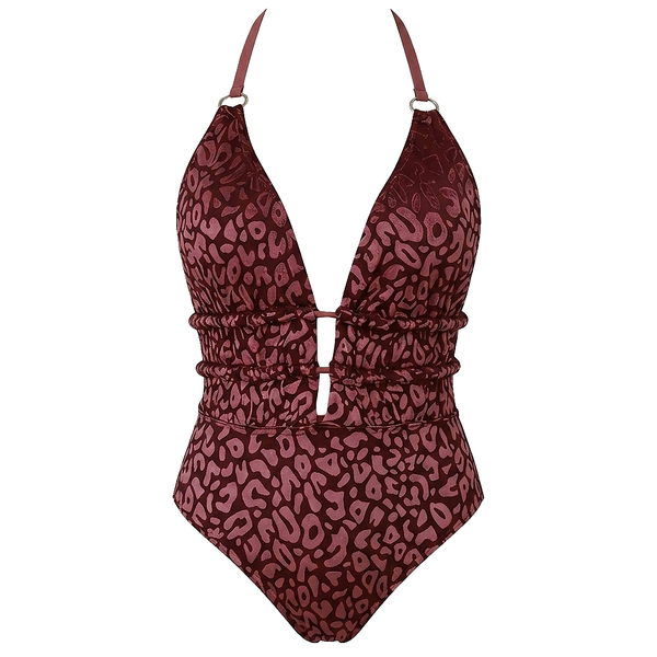 Bañador de mujer con estampado animal y escote en V profundo