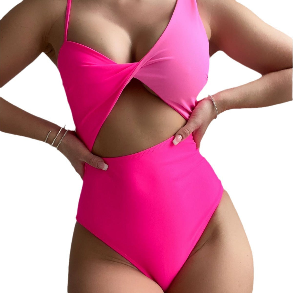 Bañador de una pieza con abertura y detalle retorcido para mujer-Swimwear for women-Casaluzia