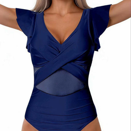 Bañador de una pieza para mujer con mangas con volantes-Swimwear for Women-Casaluzia