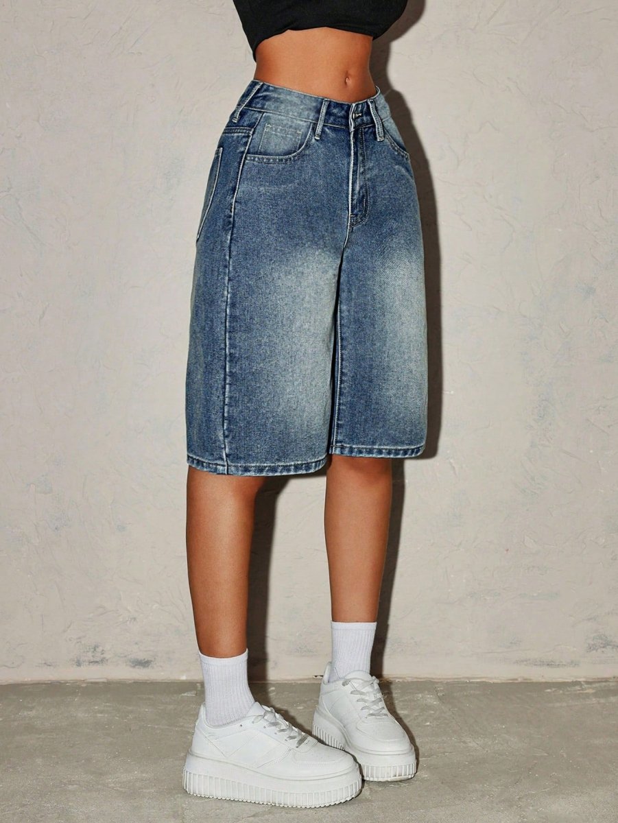 Bermudas de mezclilla de tiro alto para mujer-Shorts for women-Casaluzia