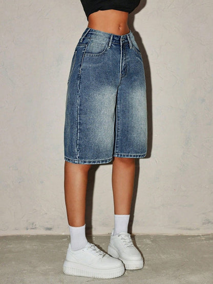 Bermudas de mezclilla de tiro alto para mujer-Shorts for women-Casaluzia