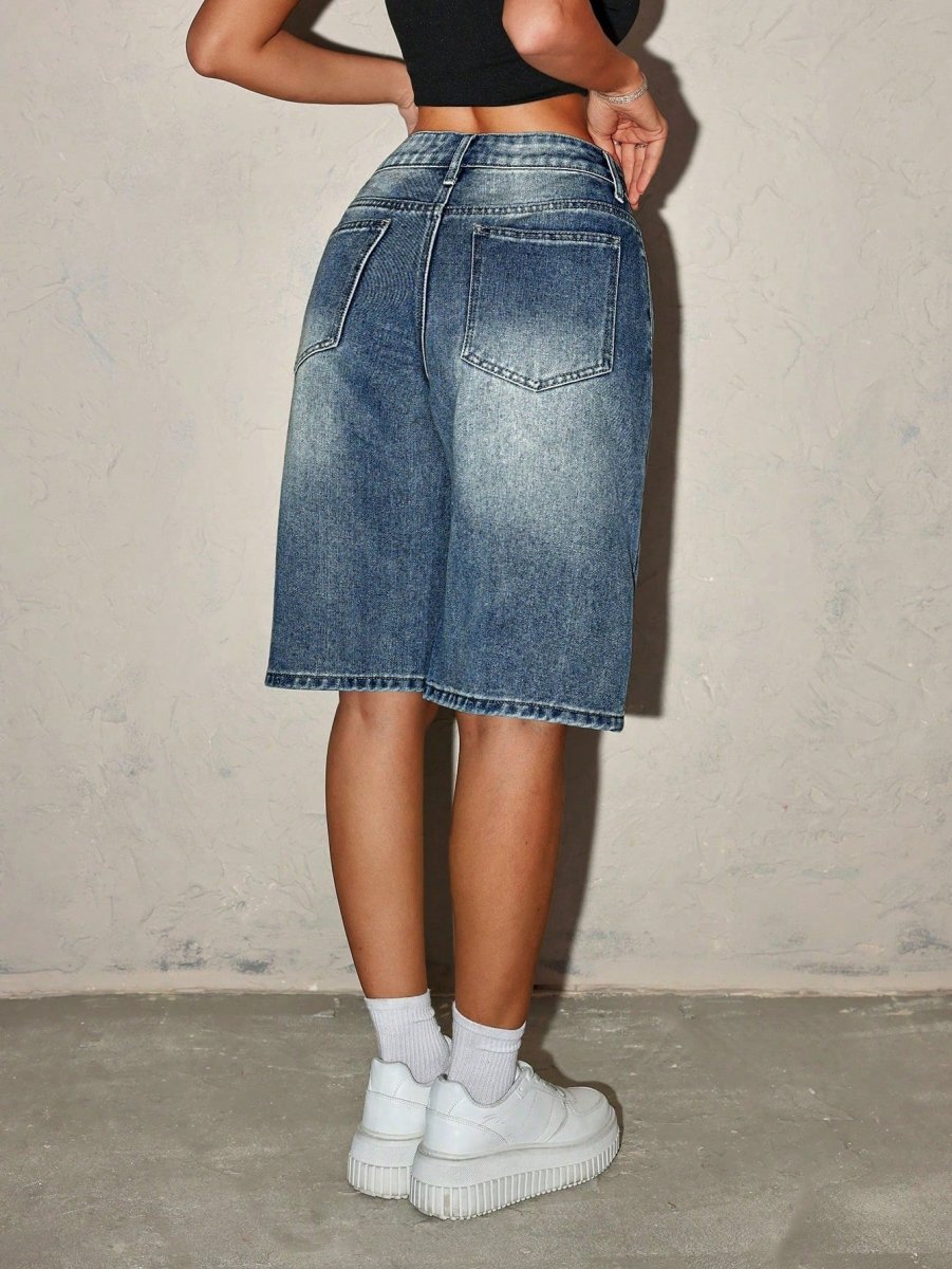 Bermudas de mezclilla de tiro alto para mujer-Shorts for women-Casaluzia