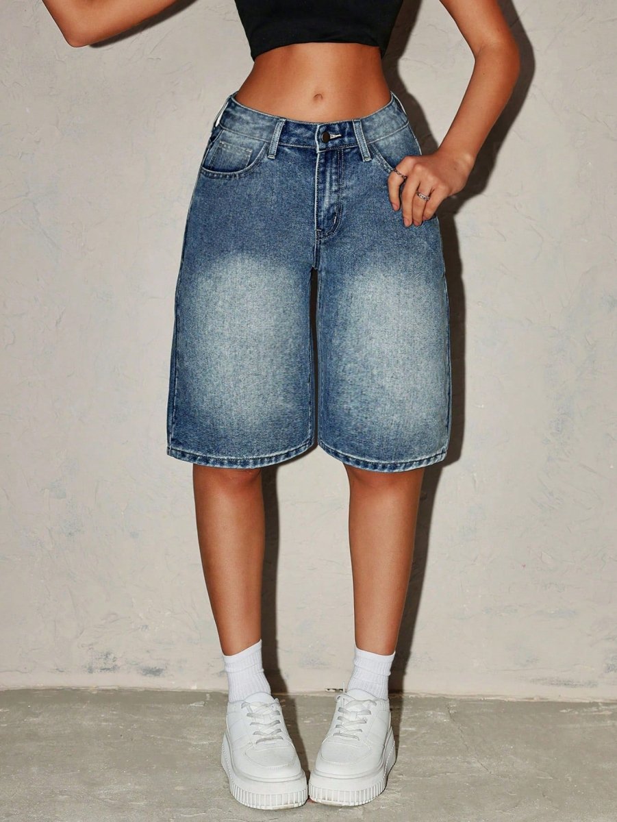 Bermudas de mezclilla de tiro alto para mujer-Shorts for women-Casaluzia