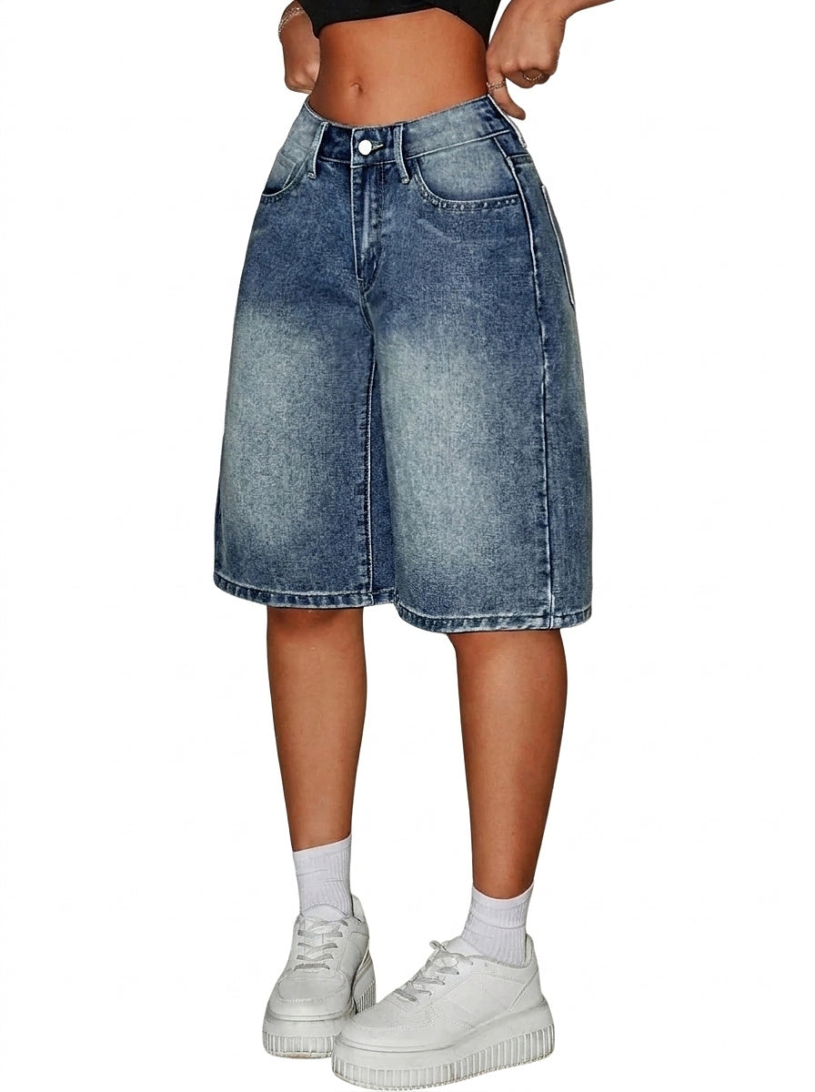 Bermudas de mezclilla de tiro alto para mujer-Shorts for women-Casaluzia
