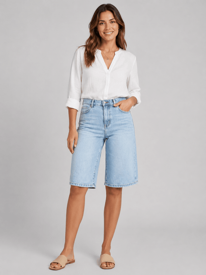 Bermudas vaqueras de tiro alto para mujer-Shorts for women-Casaluzia