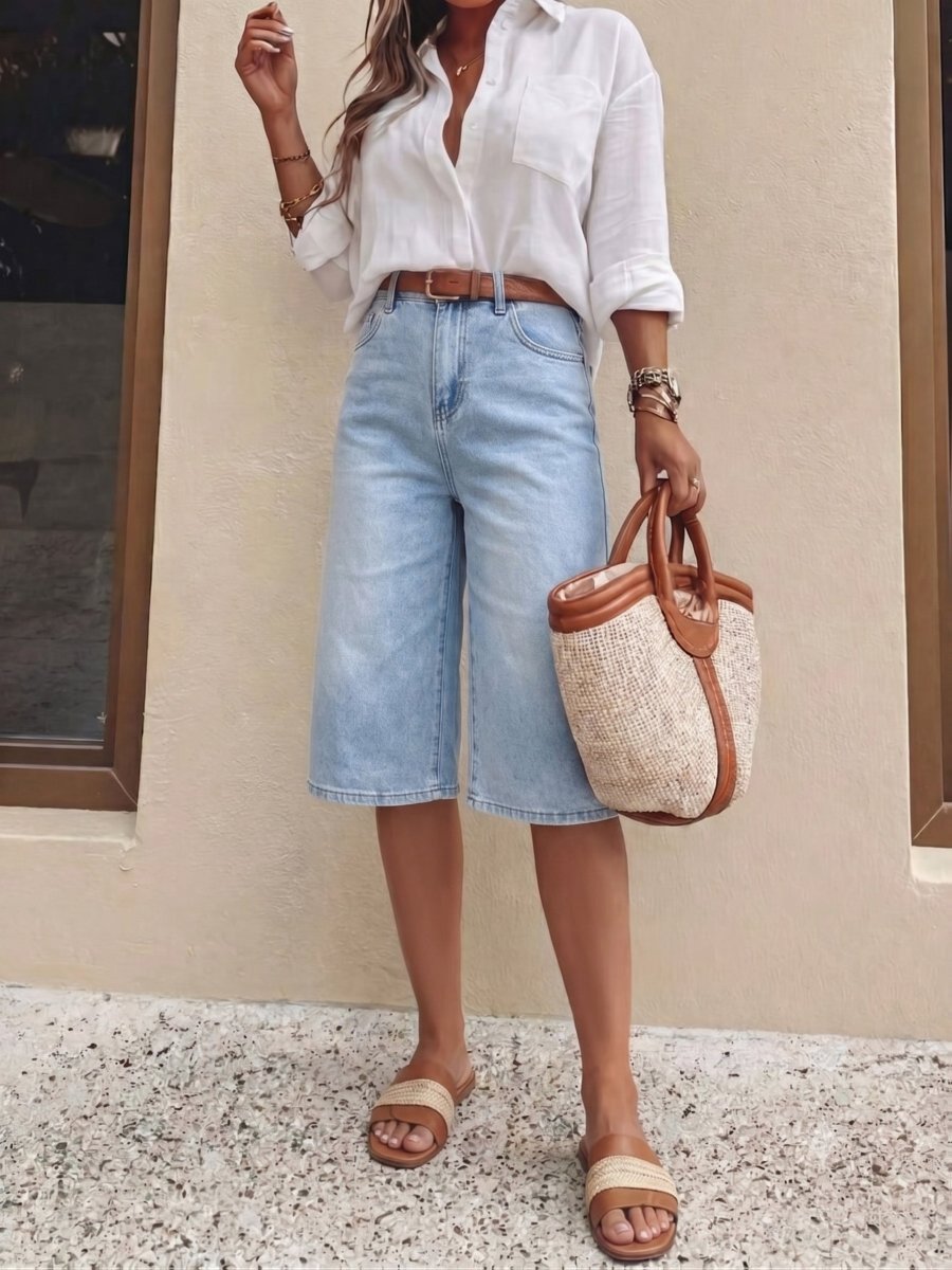 Bermudas vaqueras de tiro alto para mujer-Shorts for women-Casaluzia