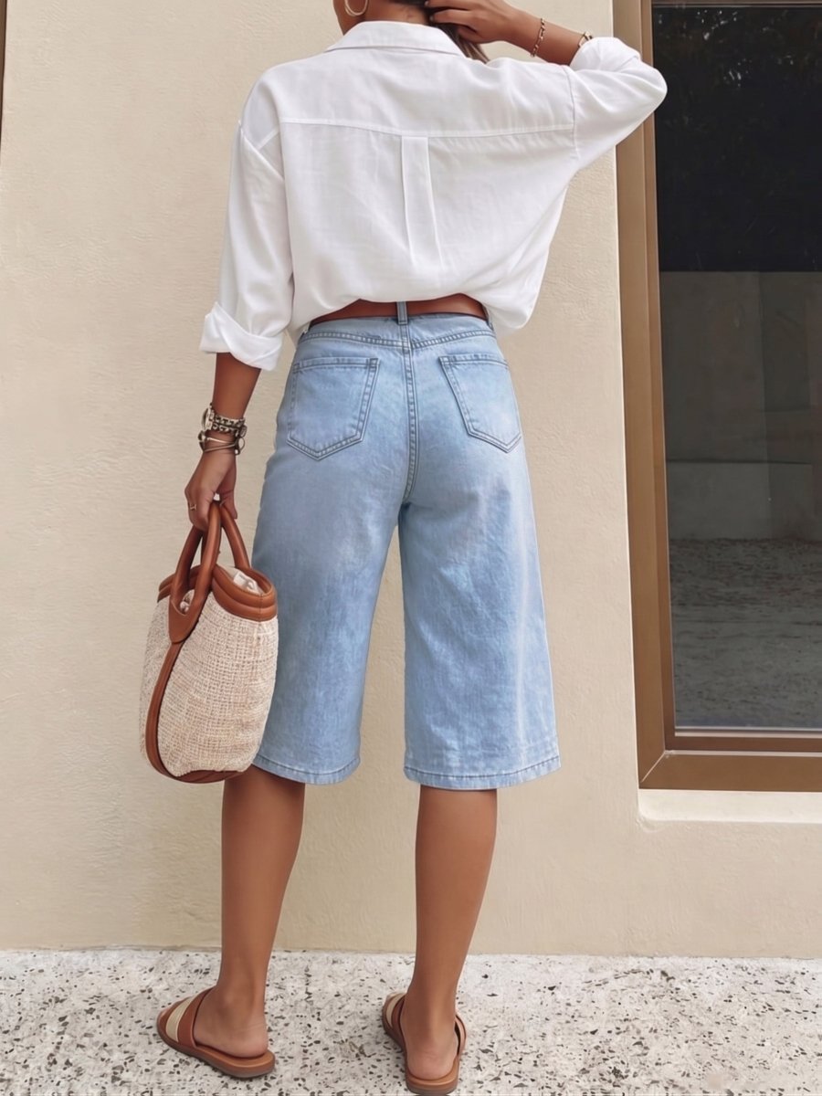 Bermudas vaqueras de tiro alto para mujer-Shorts for women-Casaluzia