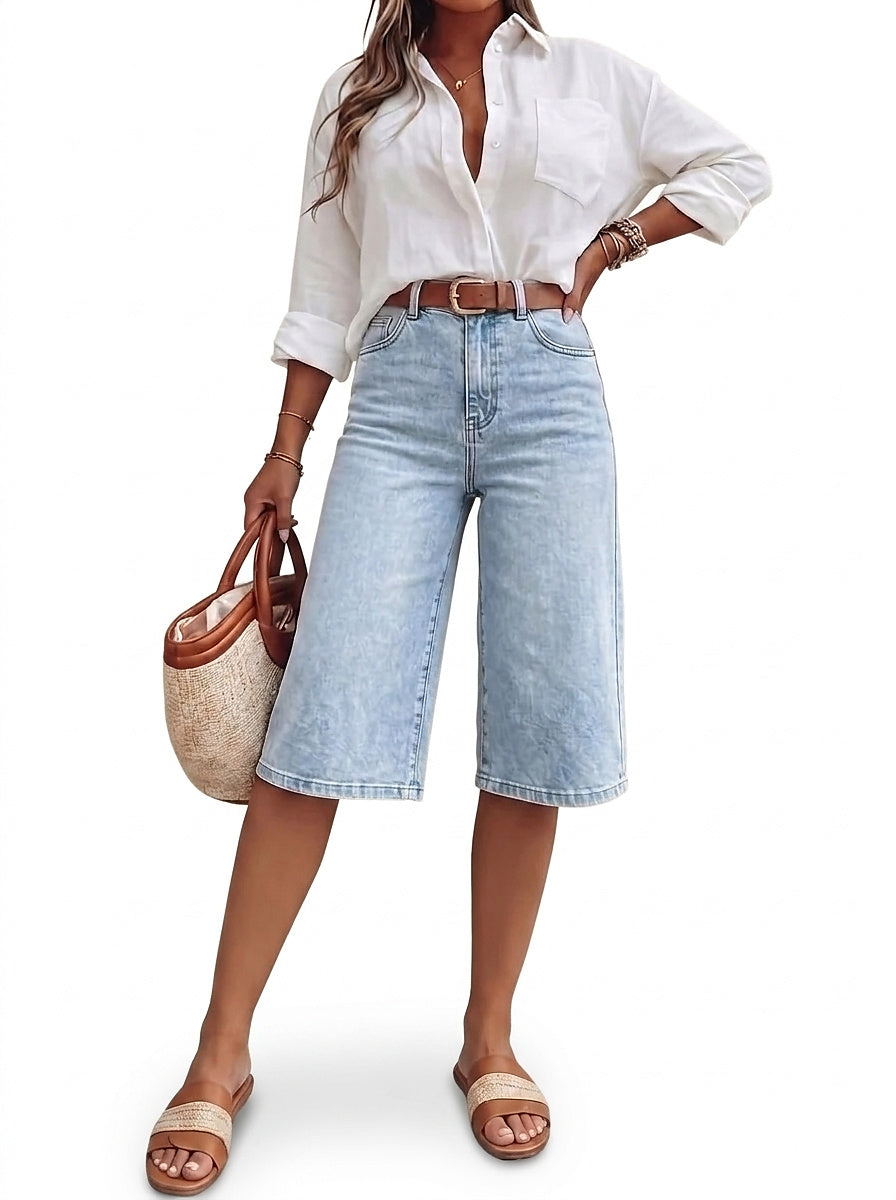 Bermudas vaqueras de tiro alto para mujer-Shorts for women-Casaluzia