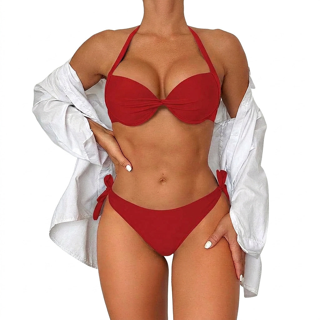 Bikini de dos piezas con cuello halter para mujer-Swimwear for Women-Casaluzia