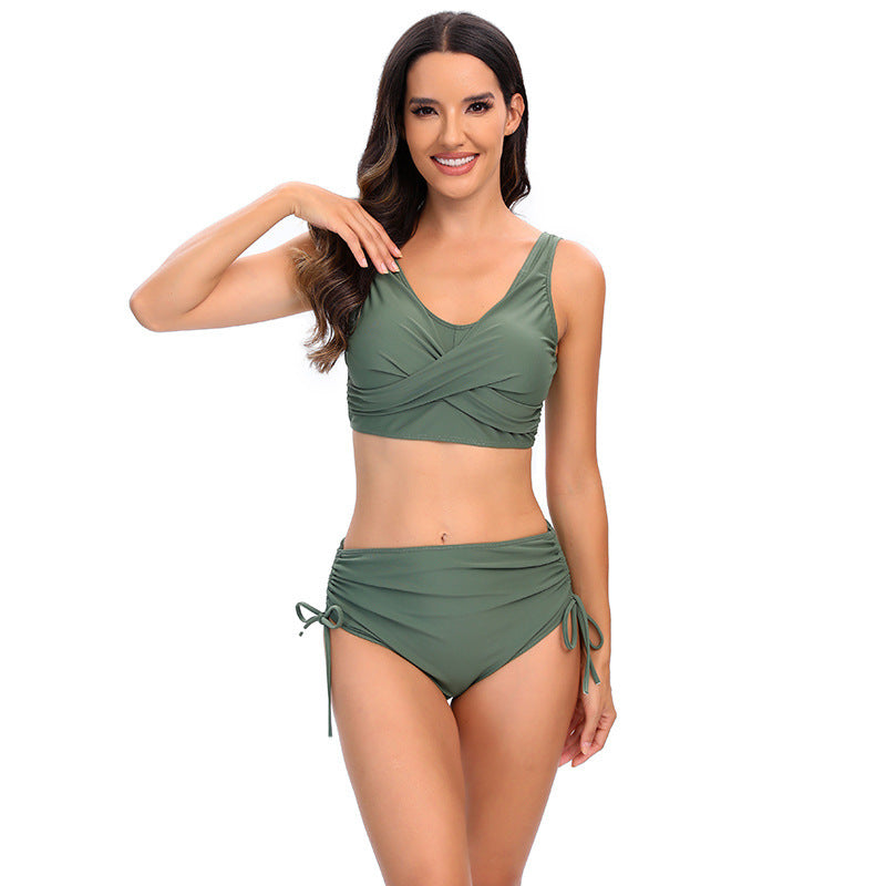 Bikini de dos piezas de talle alto con lazos laterales para mujer-Swimwear for Women-Casaluzia