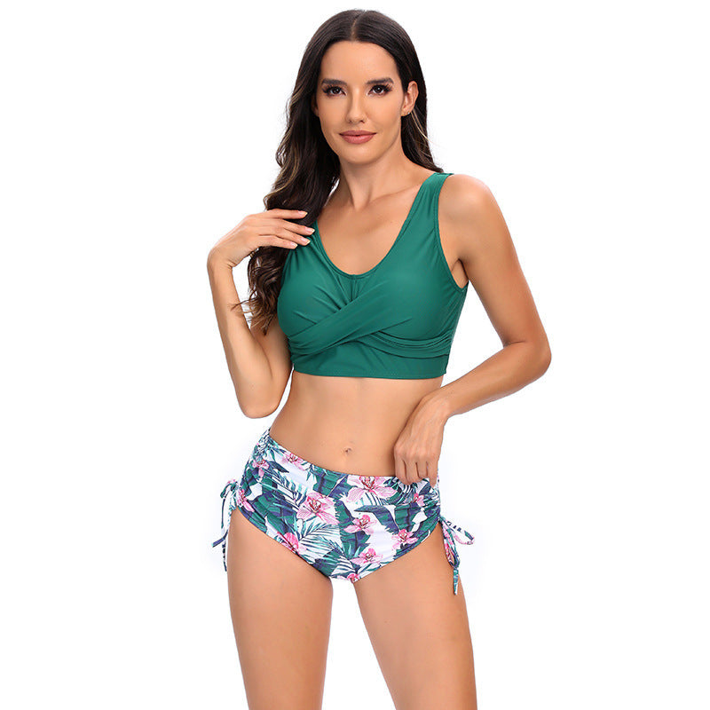Bikini de dos piezas de talle alto con lazos laterales para mujer-Swimwear for Women-Casaluzia