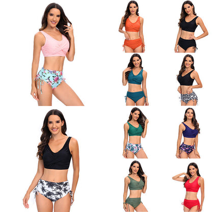 Bikini de dos piezas de talle alto con lazos laterales para mujer-Swimwear for Women-Casaluzia