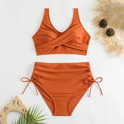 Bikini de dos piezas de talle alto con lazos laterales para mujer-Swimwear for Women-Casaluzia