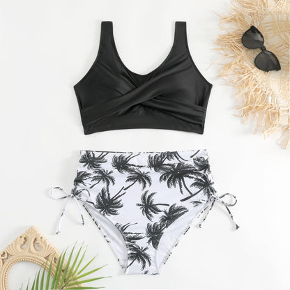 Bikini de dos piezas de talle alto con lazos laterales para mujer-Swimwear for Women-Casaluzia