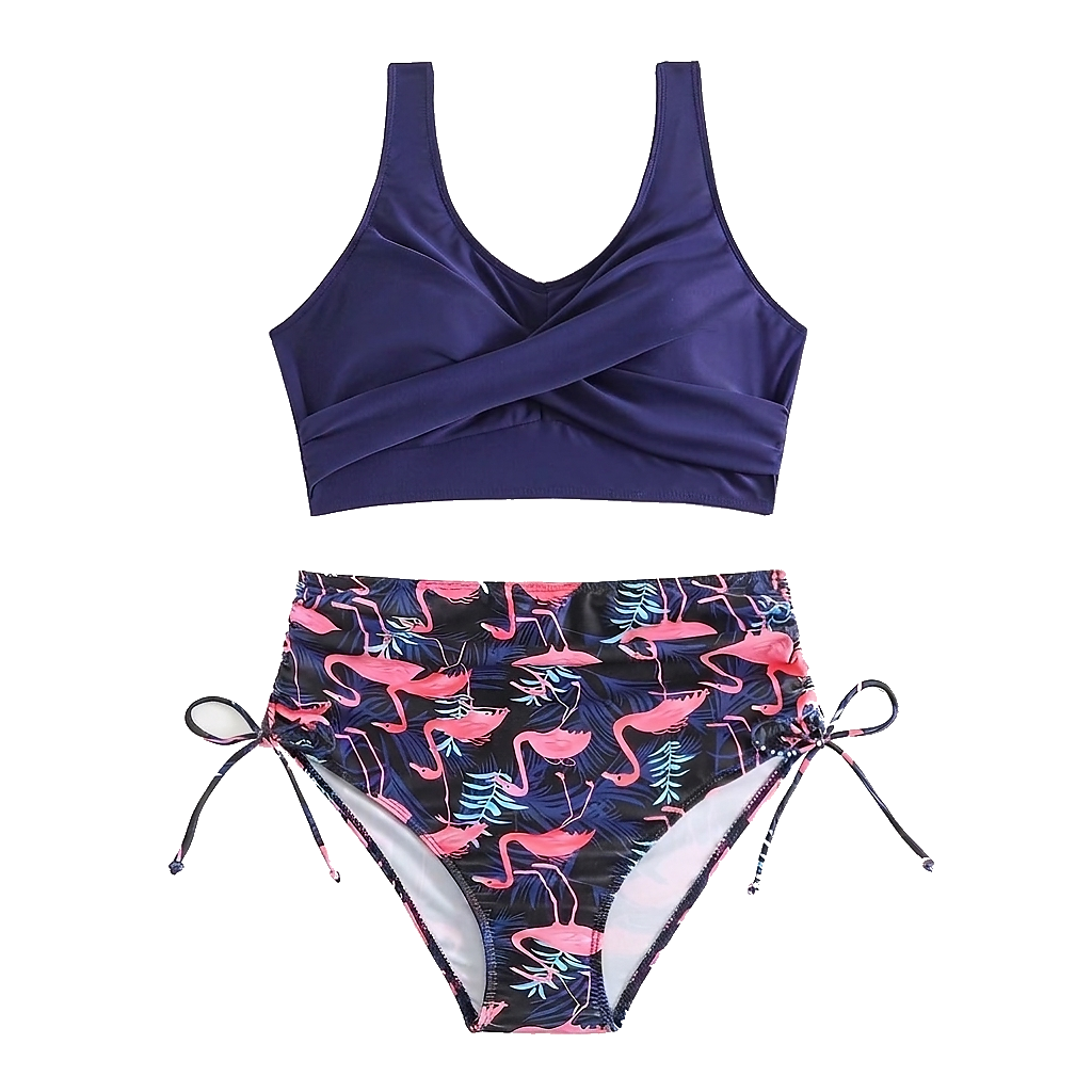 Bikini de dos piezas de talle alto con lazos laterales para mujer-Swimwear for Women-Casaluzia