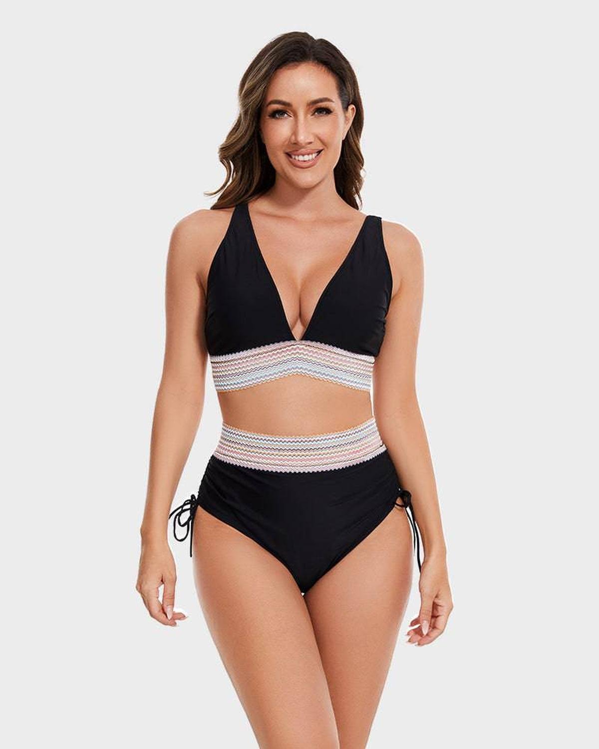 Bikini de mujer con cuello halter y braga de talle alto con cordones laterales-Swimwear for women-Casaluzia