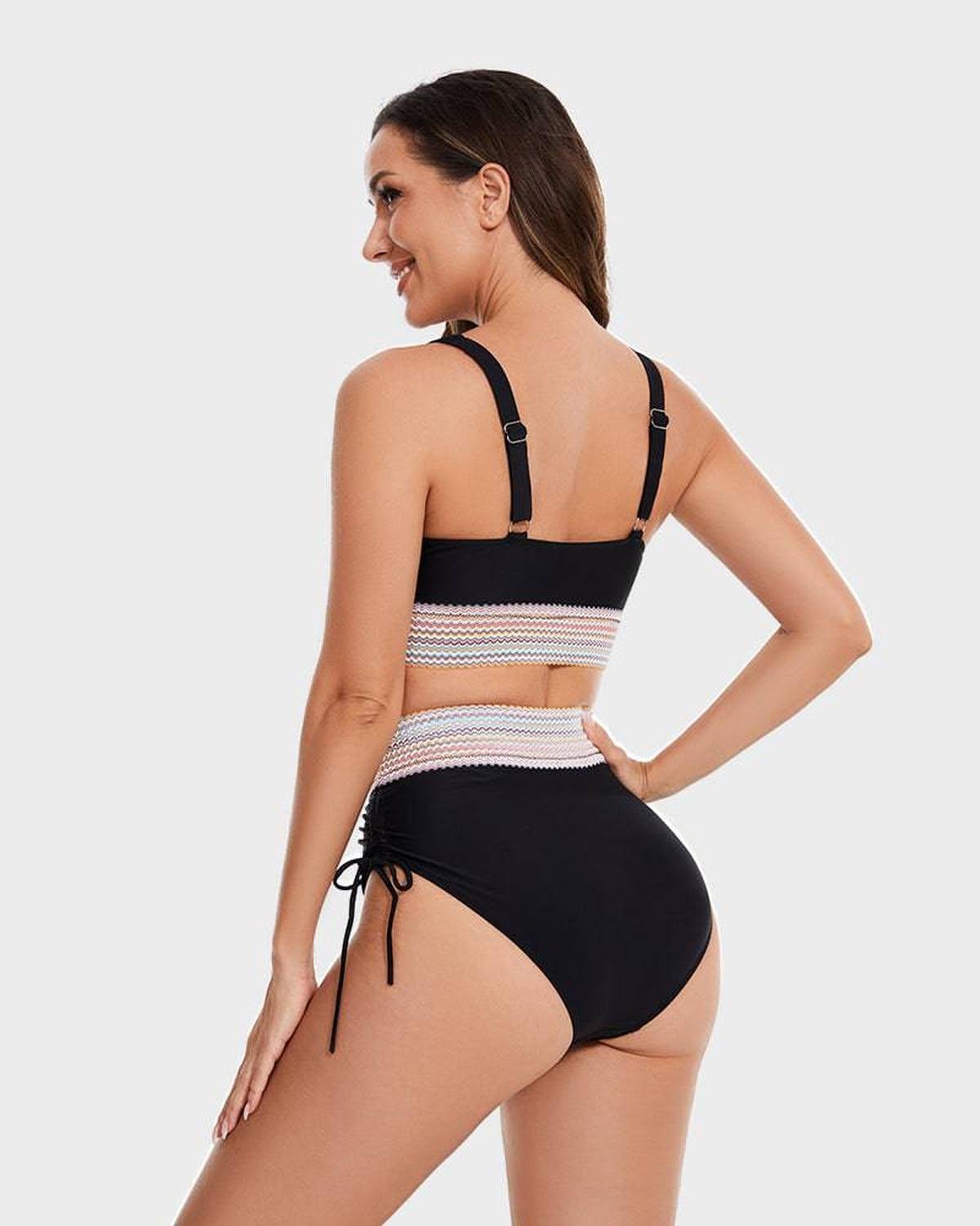 Bikini de mujer con cuello halter y braga de talle alto con cordones laterales-Swimwear for women-Casaluzia