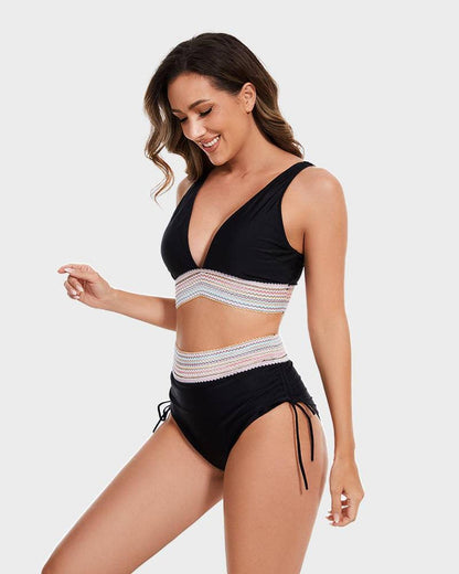 Bikini de mujer con cuello halter y braga de talle alto con cordones laterales-Swimwear for women-Casaluzia