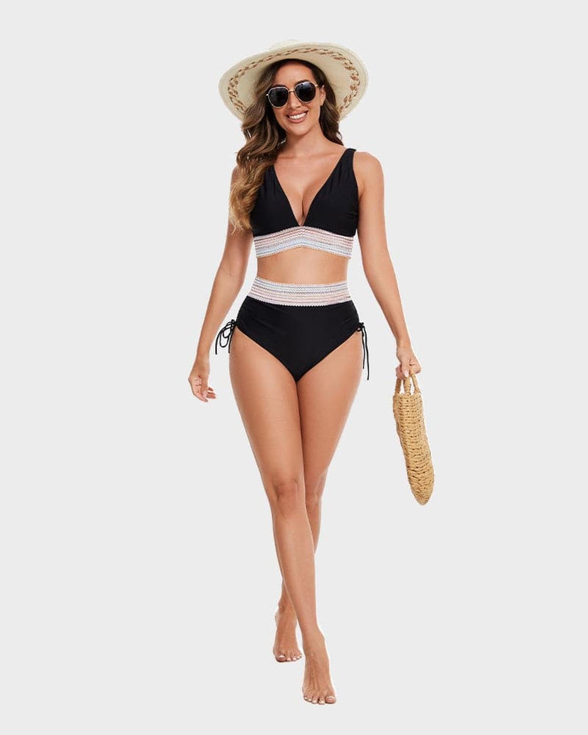 Bikini de mujer con cuello halter y braga de talle alto con cordones laterales-Swimwear for women-Casaluzia
