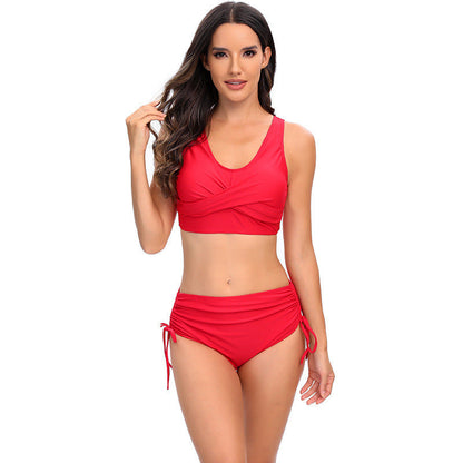Bikini de talle alto para mujer con lazos laterales-Swimwear for Women-Casaluzia