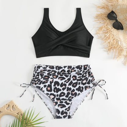 Bikini de talle alto para mujer con lazos laterales-Swimwear for Women-Casaluzia