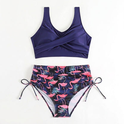 Bikini de talle alto para mujer con lazos laterales-Swimwear for Women-Casaluzia