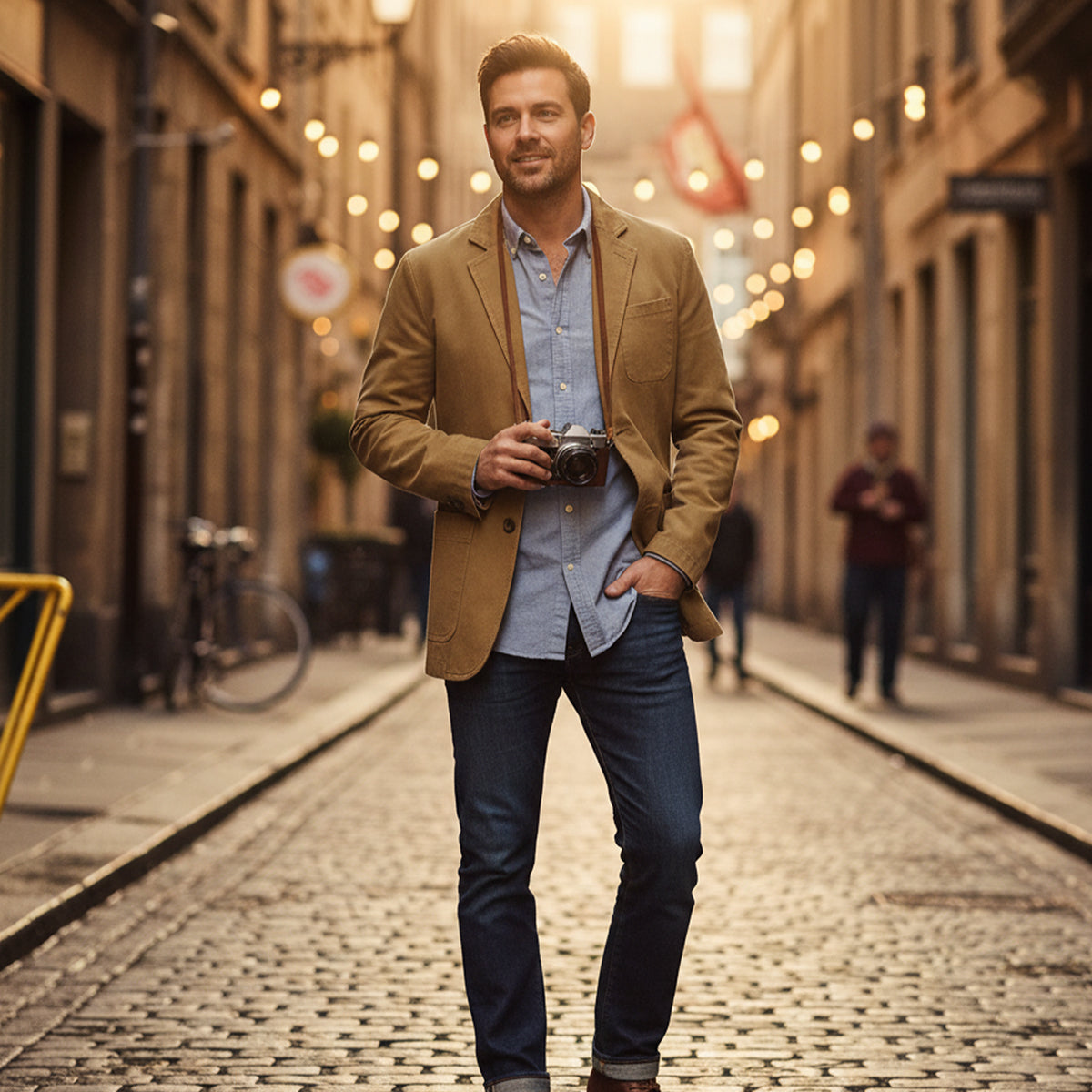 Blazer de hombre con botones frontales y bolsillos de parche-Jackets for men-Casaluzia