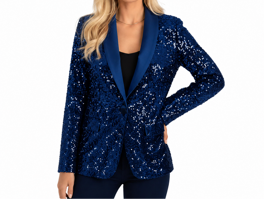 Blazer de Lentejuelas para Mujer con Cuello Chal y Cierre de Un Botón-Blazer for women-Casaluzia