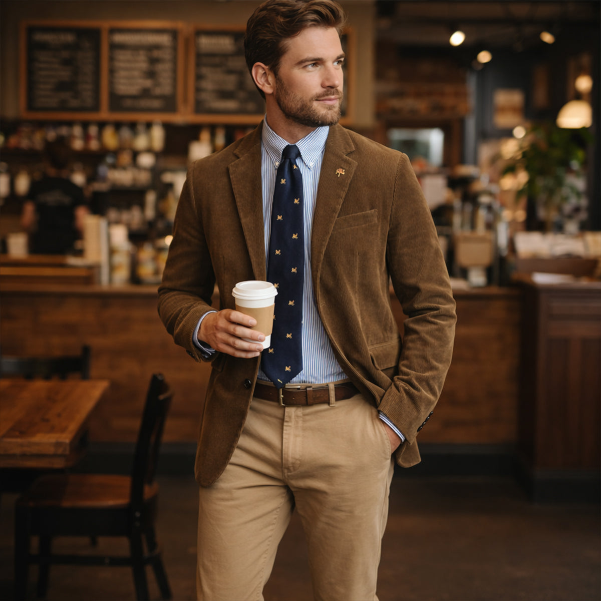 Blazer de pana para hombre con cierre de botones-Blazer for men-Casaluzia