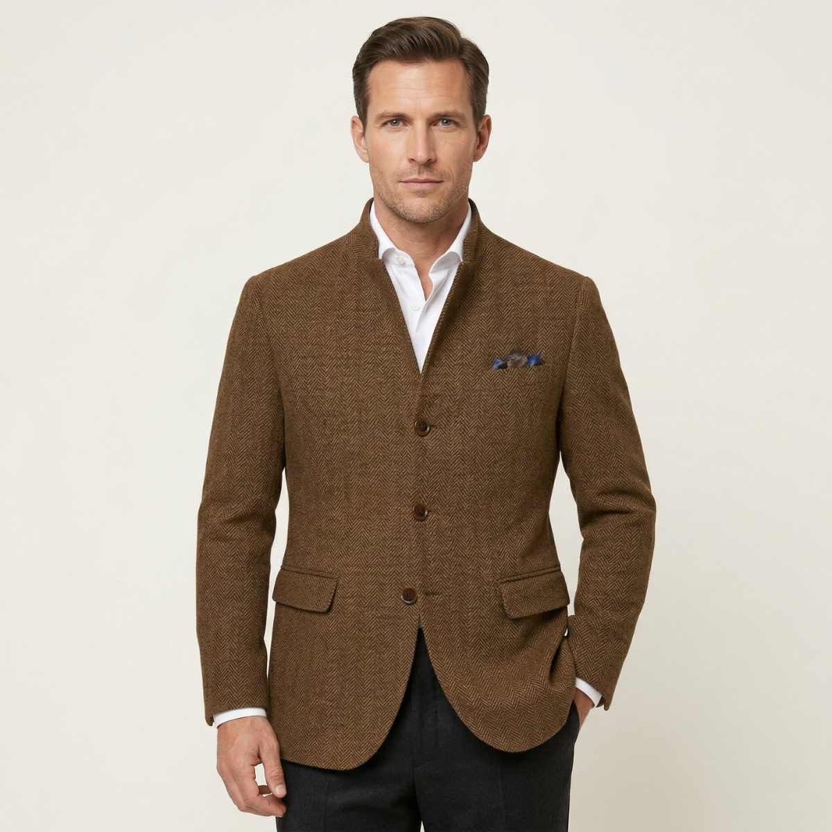 Blazer de Tweed con Estampado de Espiga para Hombre-Jackets for men-Casaluzia