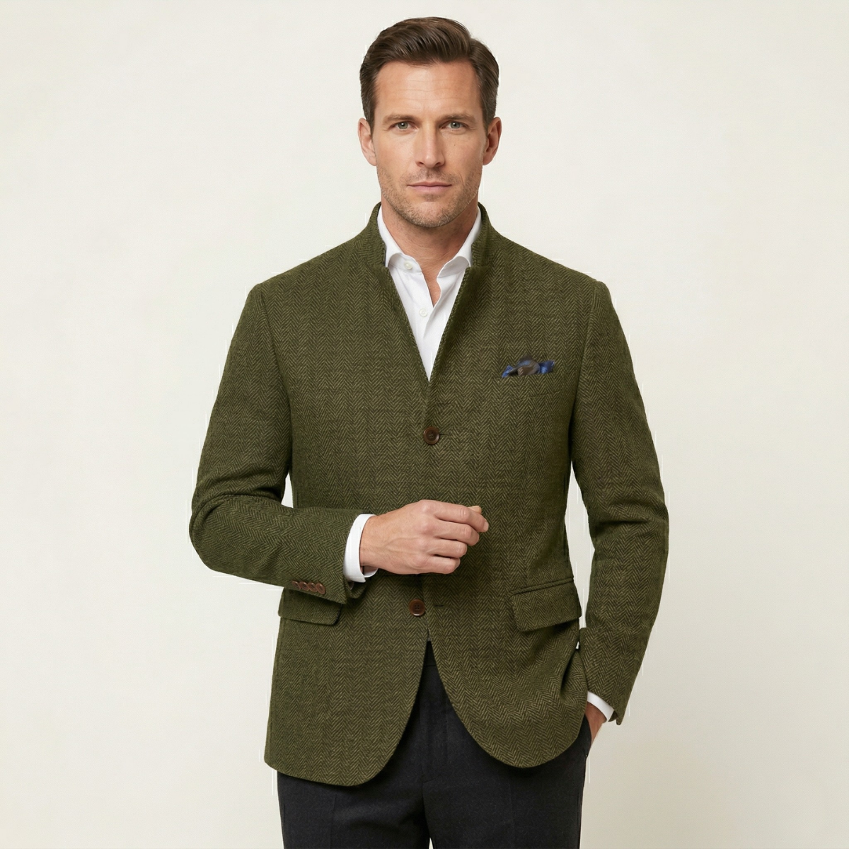 Blazer de Tweed con Estampado de Espiga para Hombre-Jackets for men-Casaluzia