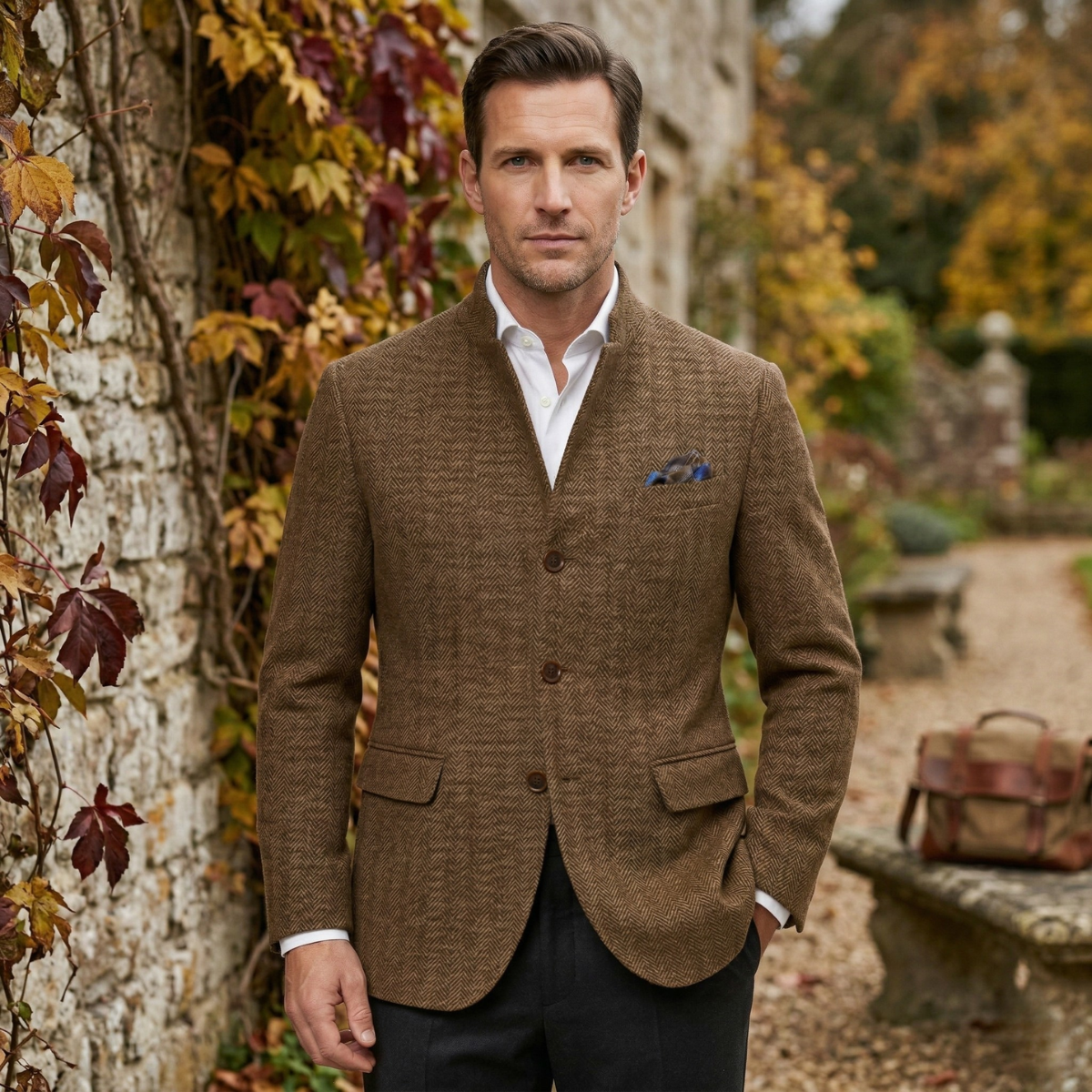 Blazer de Tweed con Estampado de Espiga para Hombre-Jackets for men-Casaluzia