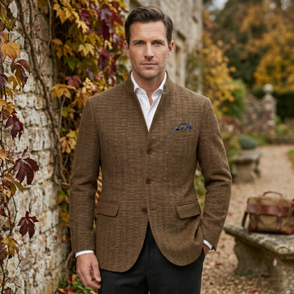 Blazer de Tweed con Estampado de Espiga para Hombre-Jackets for men-Casaluzia