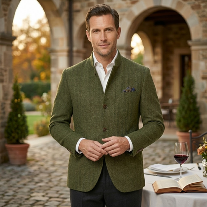 Blazer de Tweed con Estampado de Espiga para Hombre-Jackets for men-Casaluzia