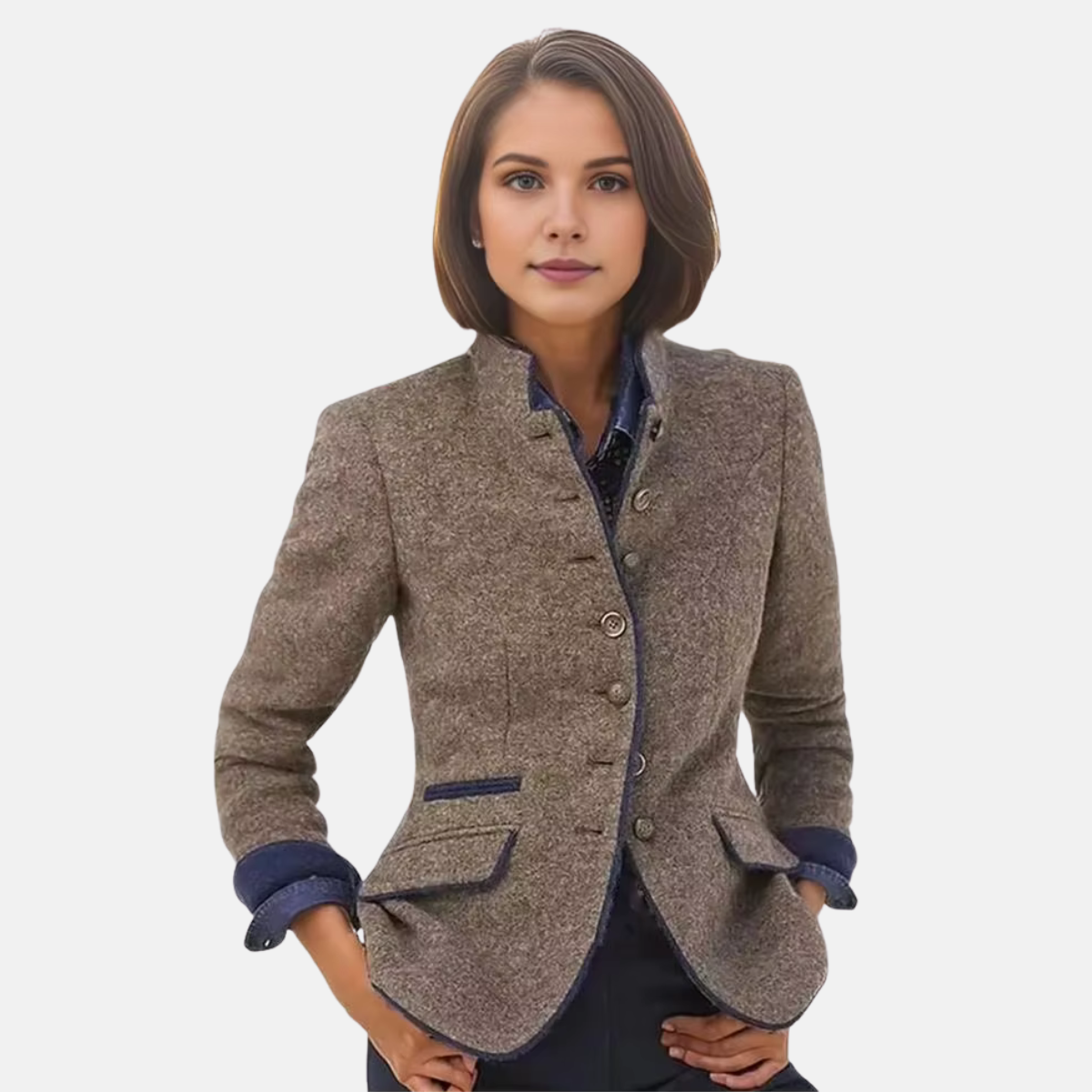 Blazer de Tweed para Mujer con Cuello Mao-Blazer for women-Casaluzia