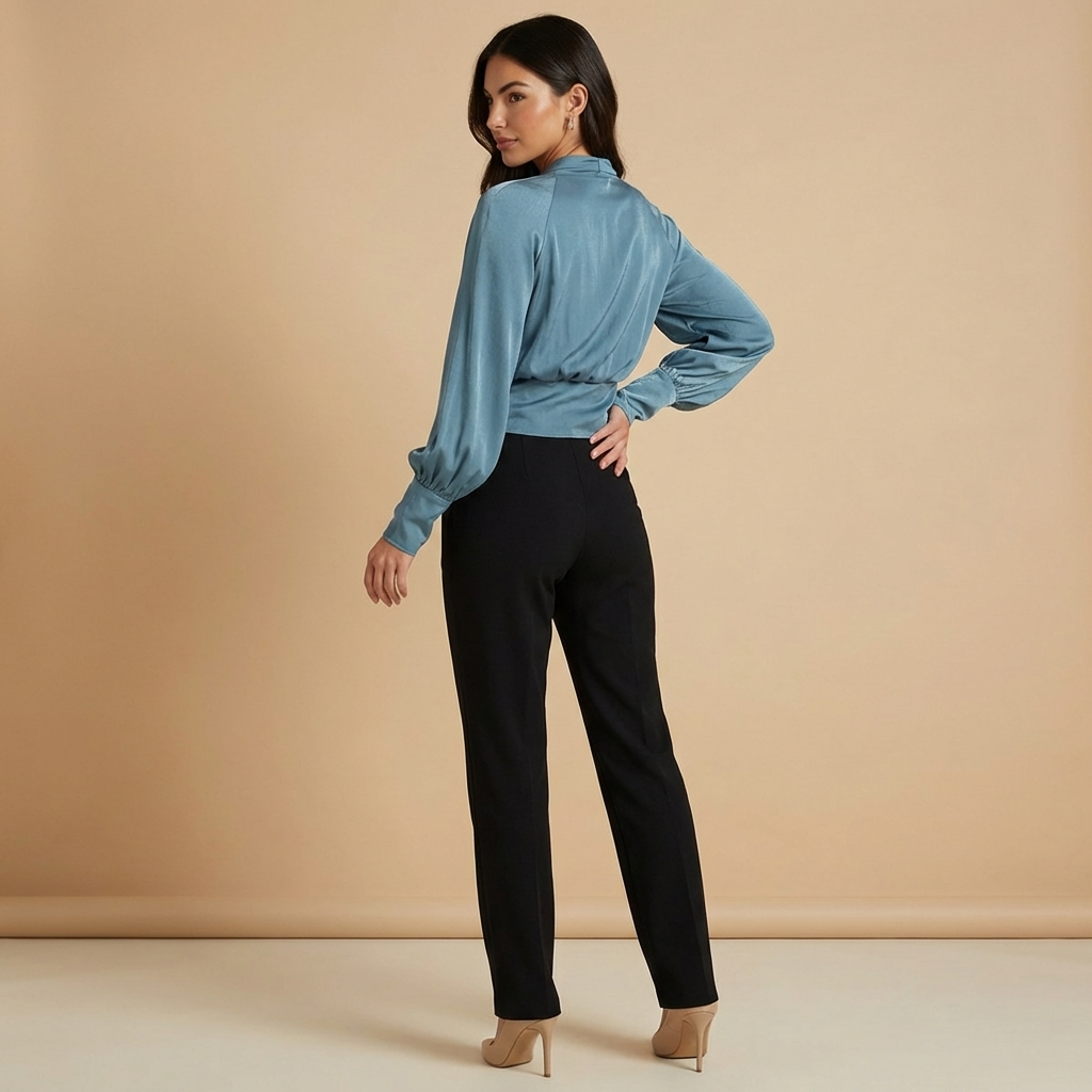 Blusa cruzada de mujer con escote en V, mangas largas y cintura estructurada-Blouse for women-Casaluzia